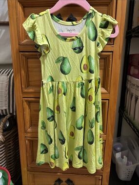 NOT AVAILABLE  posh Peanut Lime Green Avocado Print Ruffle Sleeve Dress